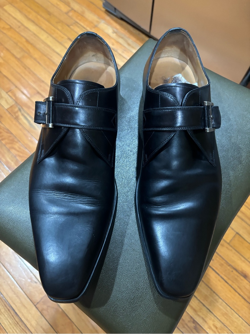Magnanni for Saks Fifth Ave Black Leather Monk Strap Dress Shoes Men’s 13M 19667
